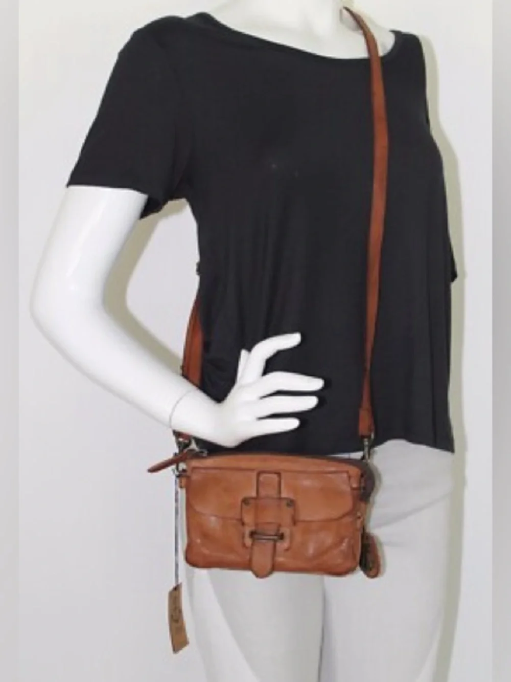 Harbour 2nd Leather Luna Crossbody Belt Bag Cognac Genuine Leather 7.5”x5”